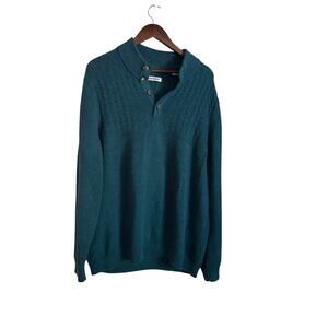Tommy Bahama Men’s XL Blue Mock Neck Cotton Blend Sweater Pullover Button Knit